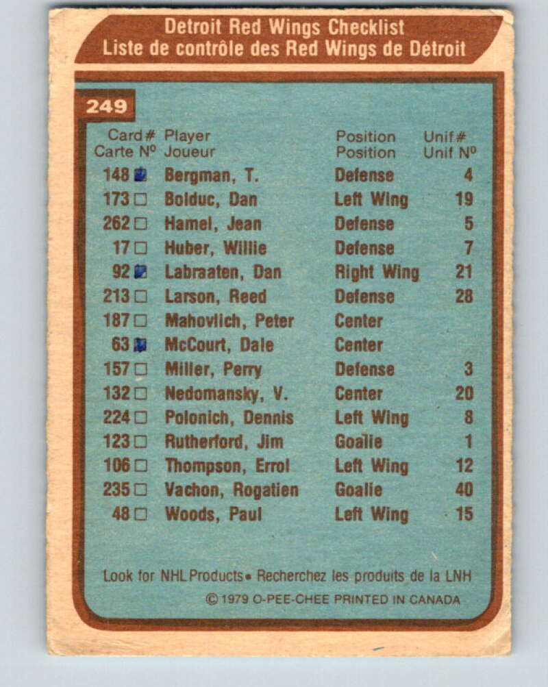 1979-80 O-Pee-Chee #249 Red Wings Team CL Detroit Red Wings V19148