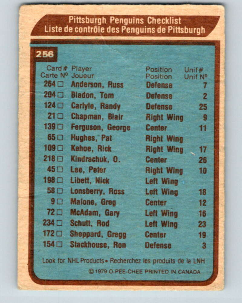 1979-80 O-Pee-Chee #256 Penguins Team CL Pittsburgh Penguins V19219