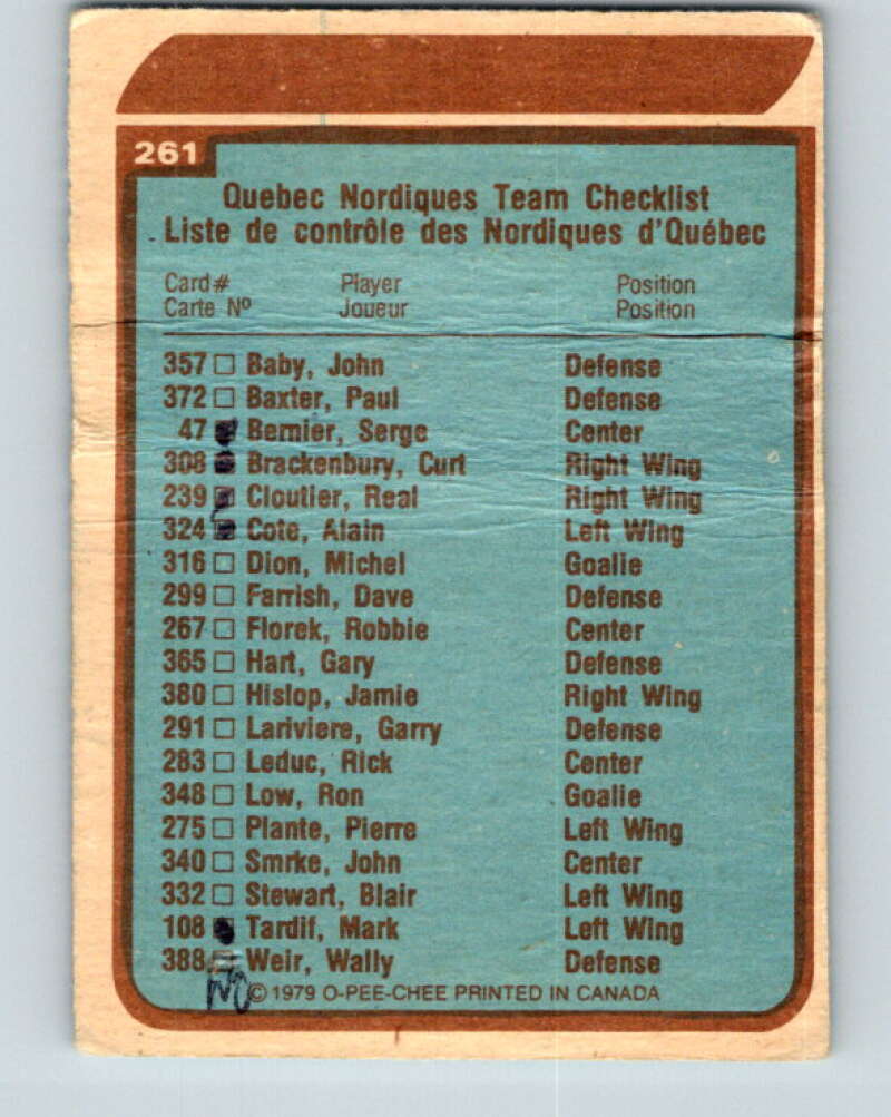1979-80 O-Pee-Chee #261 Nordiques Team CL Quebec Nordiques V19259