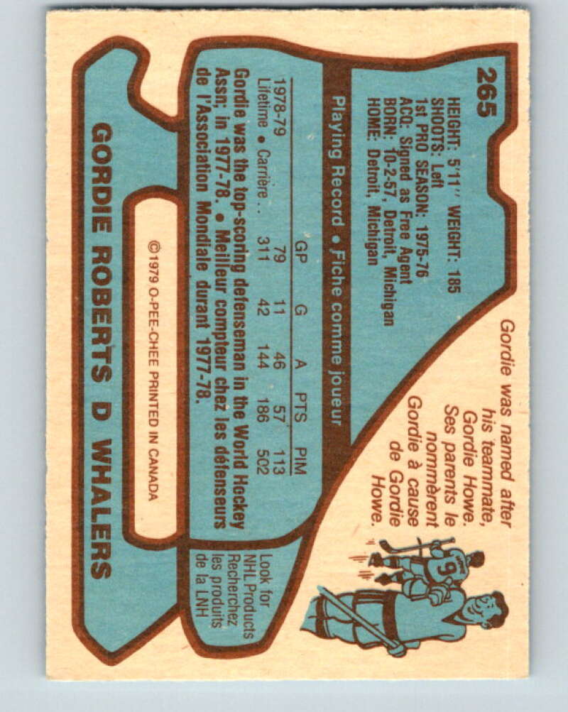 1979-80 O-Pee-Chee #265 Gordie Roberts RC Rookie Hartford Whalers V19290