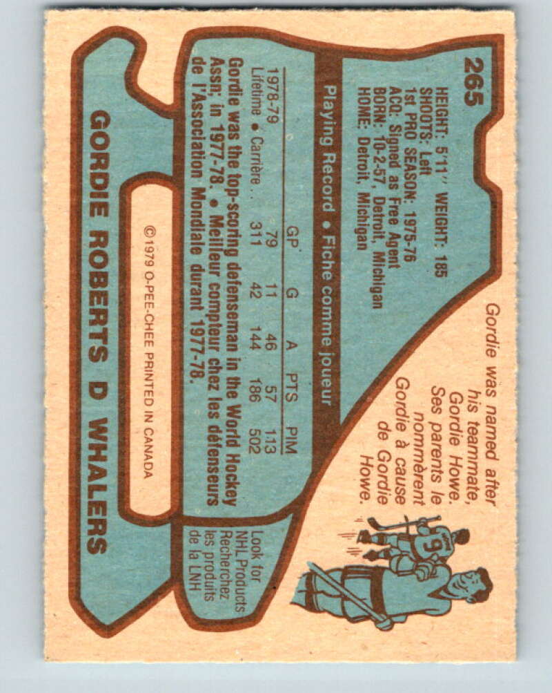 1979-80 O-Pee-Chee #265 Gordie Roberts RC Rookie Hartford Whalers V19296