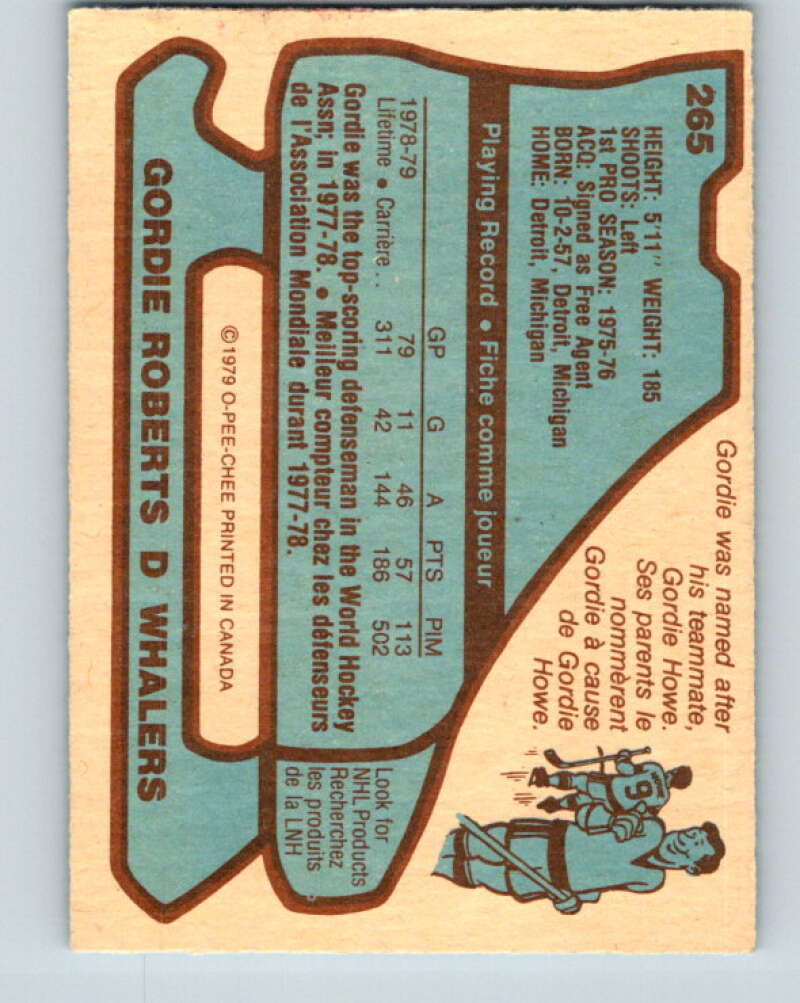 1979-80 O-Pee-Chee #265 Gordie Roberts RC Rookie Hartford Whalers V19297