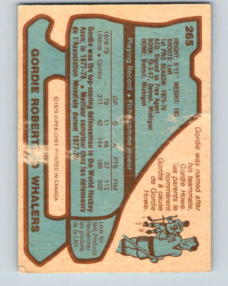 1979-80 O-Pee-Chee #265 Gordie Roberts RC Rookie Hartford Whalers V19299