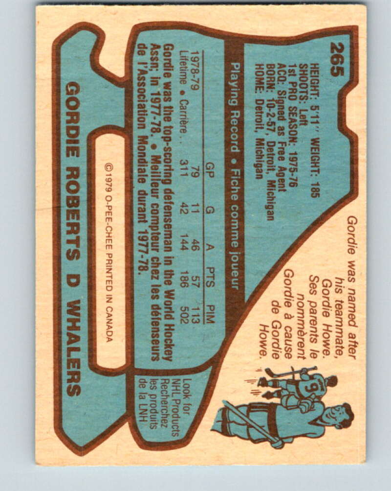 1979-80 O-Pee-Chee #265 Gordie Roberts RC Rookie Hartford Whalers V19300