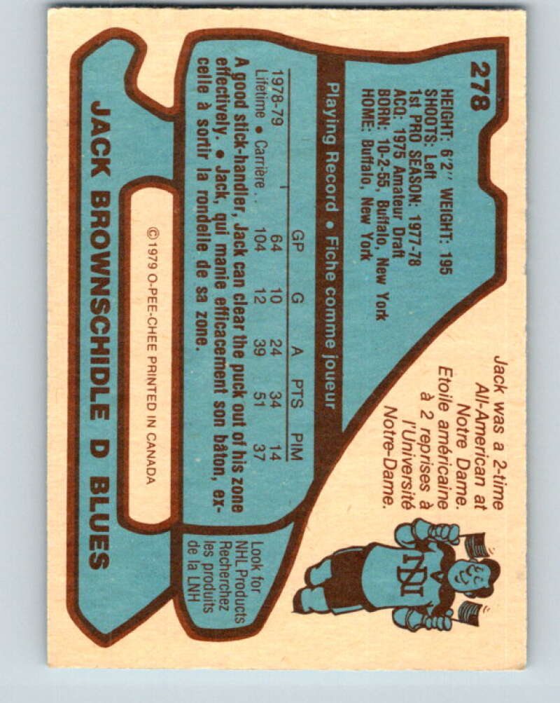 1979-80 O-Pee-Chee #278 Jack Brownschidle St. Louis Blues V19396