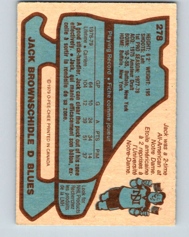 1979-80 O-Pee-Chee #278 Jack Brownschidle St. Louis Blues V19400