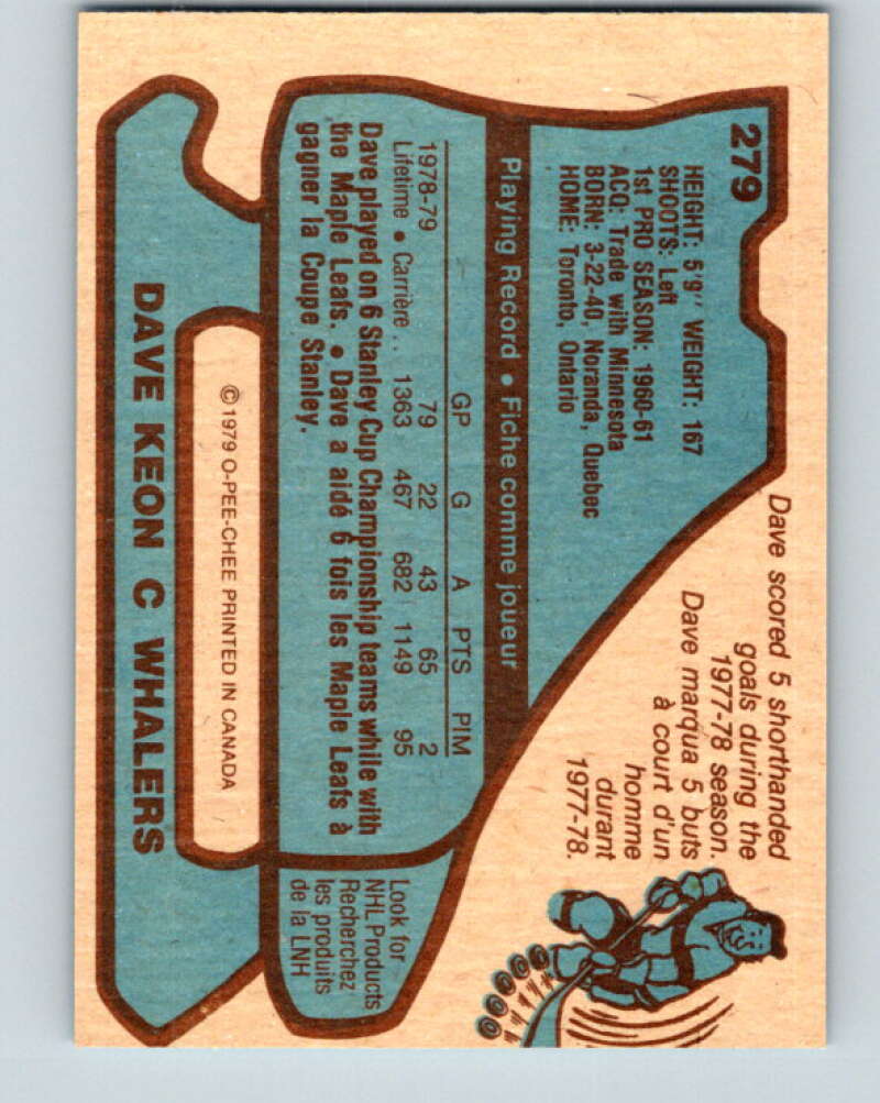 1979-80 O-Pee-Chee #279 Dave Keon Hartford Whalers V19408