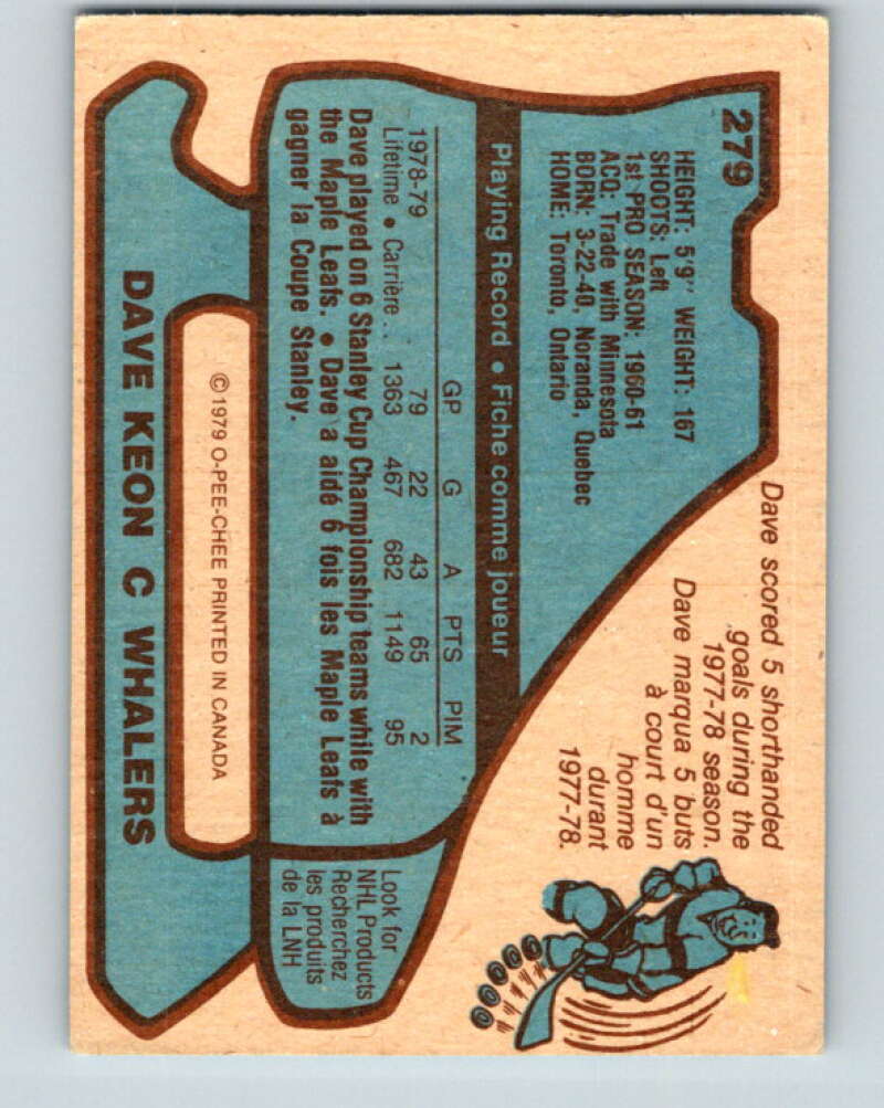 1979-80 O-Pee-Chee #279 Dave Keon Hartford Whalers V19413