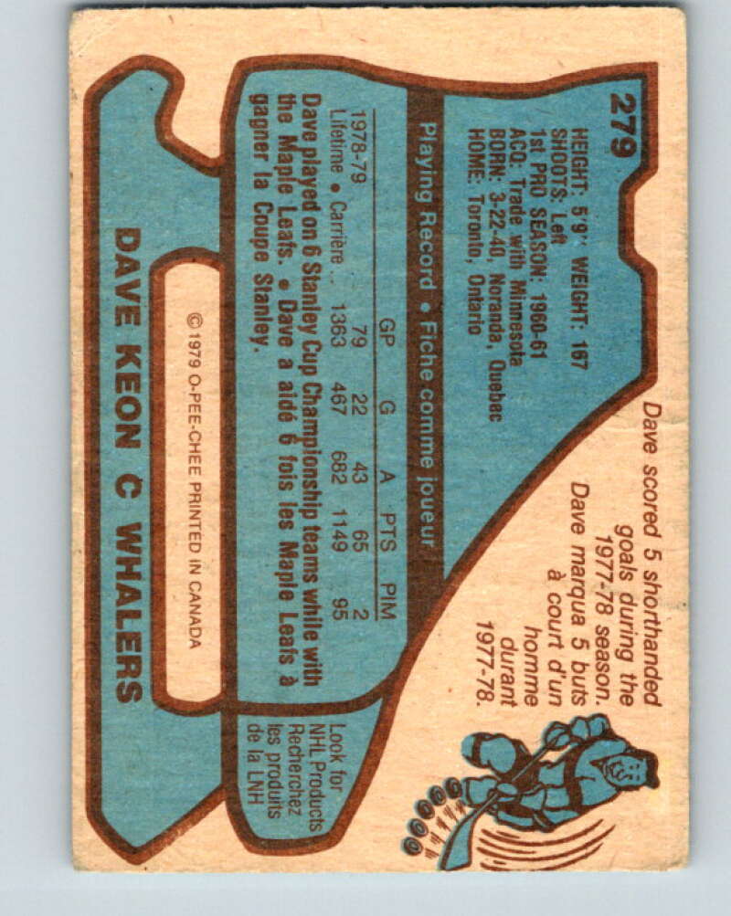 1979-80 O-Pee-Chee #279 Dave Keon Hartford Whalers V19419