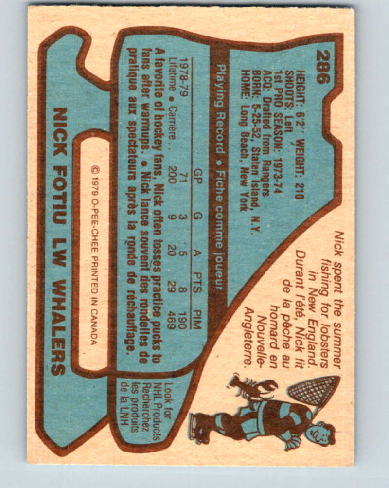 1979-80 O-Pee-Chee #286 Nick Fotiu Hartford Whalers V19481