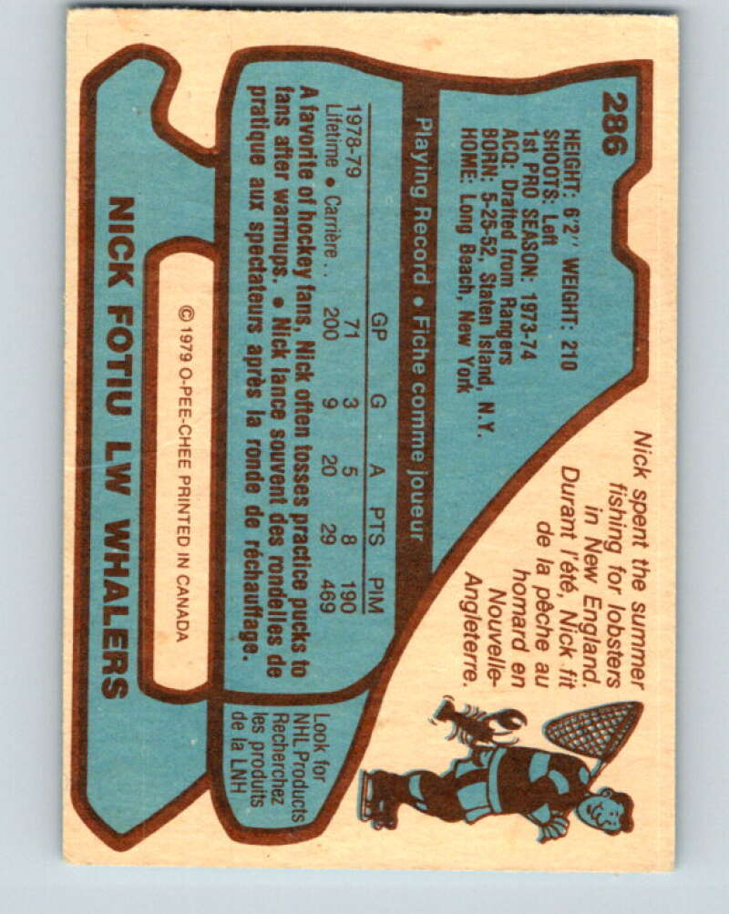 1979-80 O-Pee-Chee #286 Nick Fotiu Hartford Whalers V19490