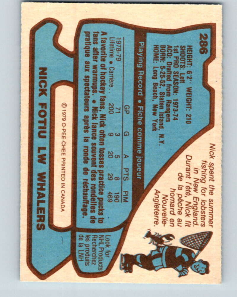 1979-80 O-Pee-Chee #286 Nick Fotiu Hartford Whalers V19491