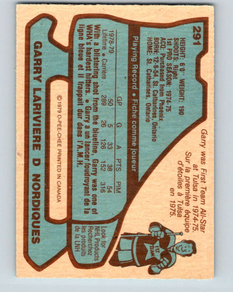 1979-80 O-Pee-Chee #291 Garry Lariviere Quebec Nordiques V19532