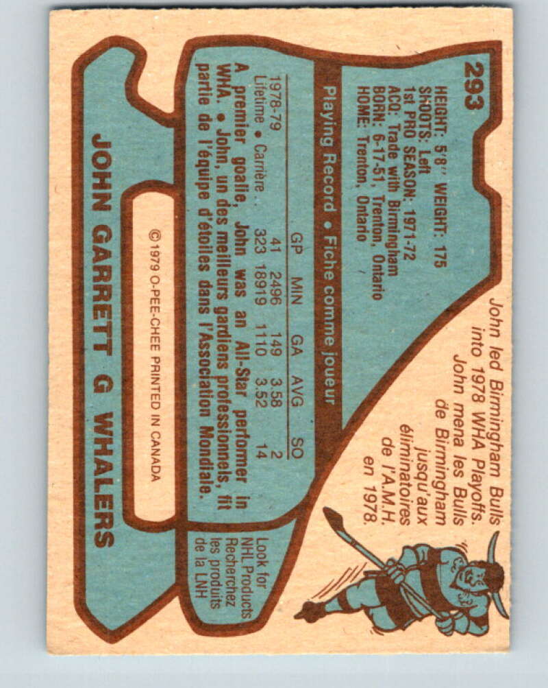 1979-80 O-Pee-Chee #293 John Garrett Hartford Whalers V19549