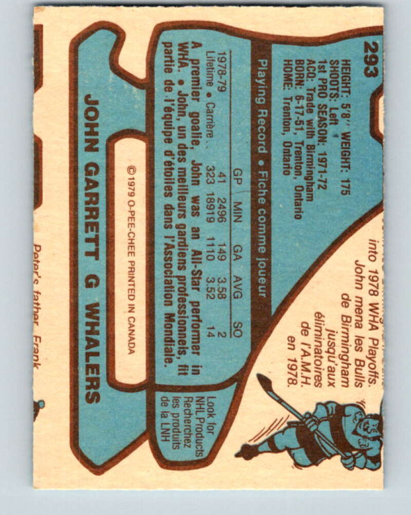 1979-80 O-Pee-Chee #293 John Garrett Hartford Whalers V19550