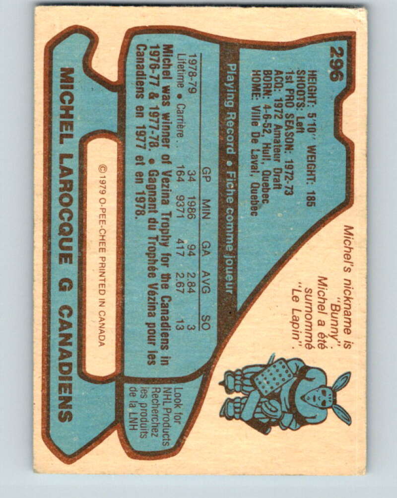 1979-80 O-Pee-Chee #296 Michel Larocque Montreal Canadiens V19579