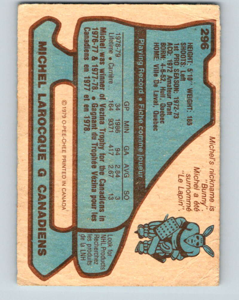 1979-80 O-Pee-Chee #296 Michel Larocque Montreal Canadiens V19583