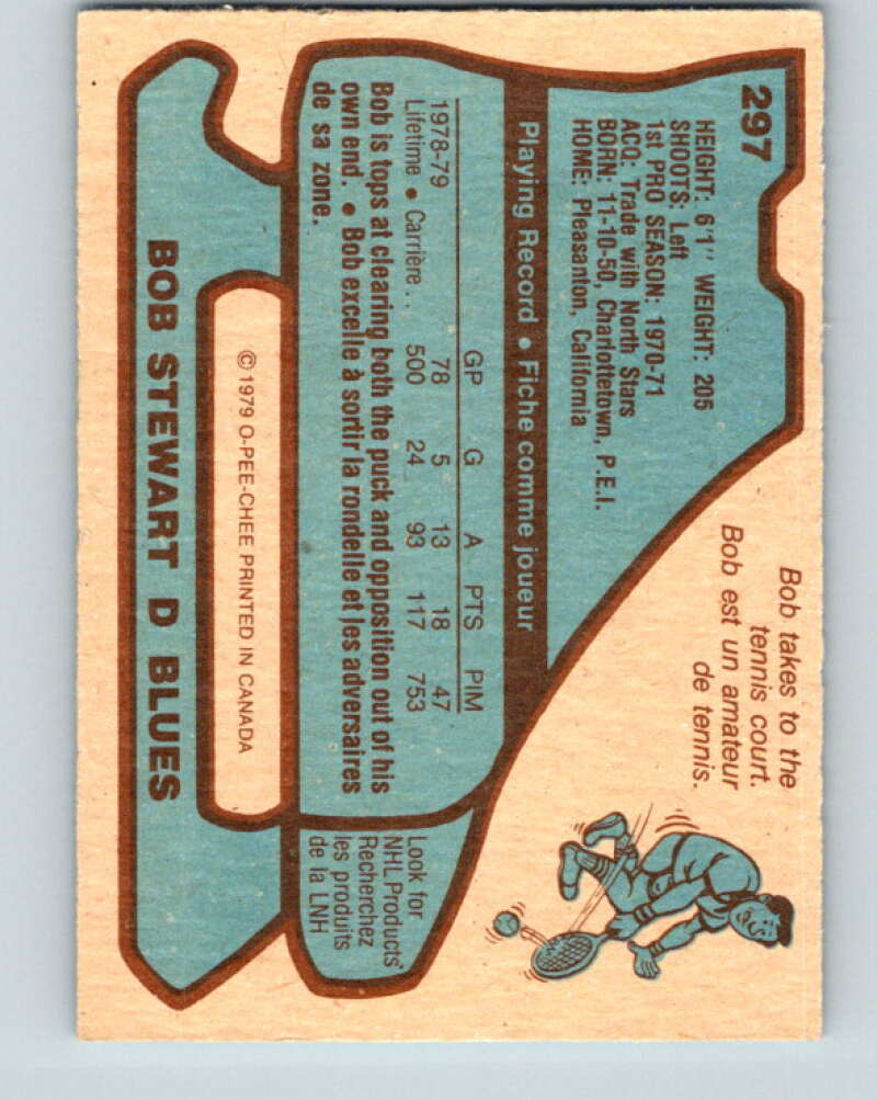1979-80 O-Pee-Chee #297 Bob Stewart St. Louis Blues V19587