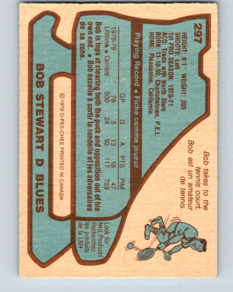 1979-80 O-Pee-Chee #297 Bob Stewart St. Louis Blues V19591