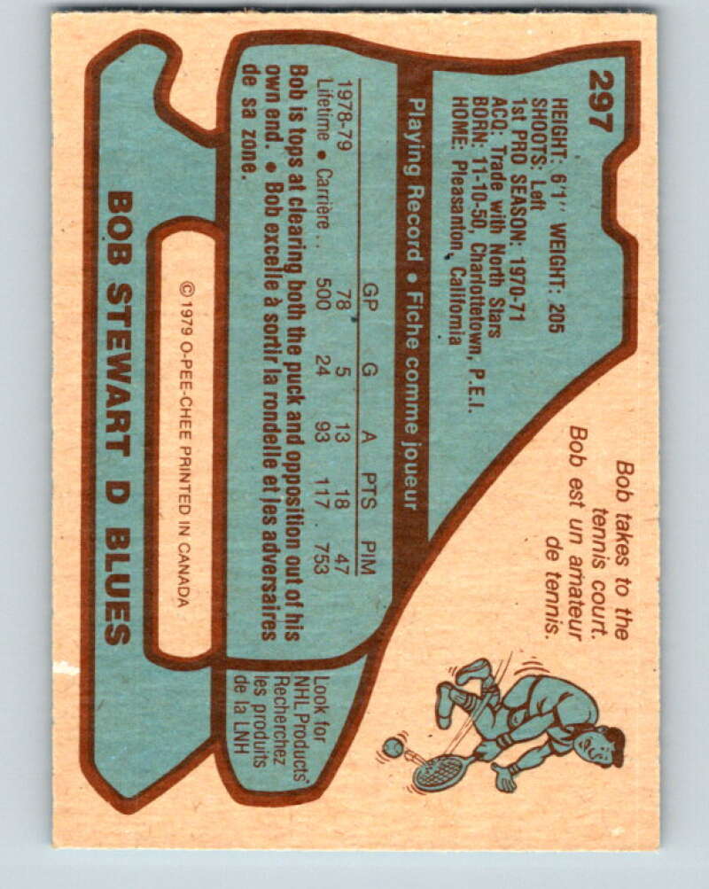 1979-80 O-Pee-Chee #297 Bob Stewart St. Louis Blues V19592