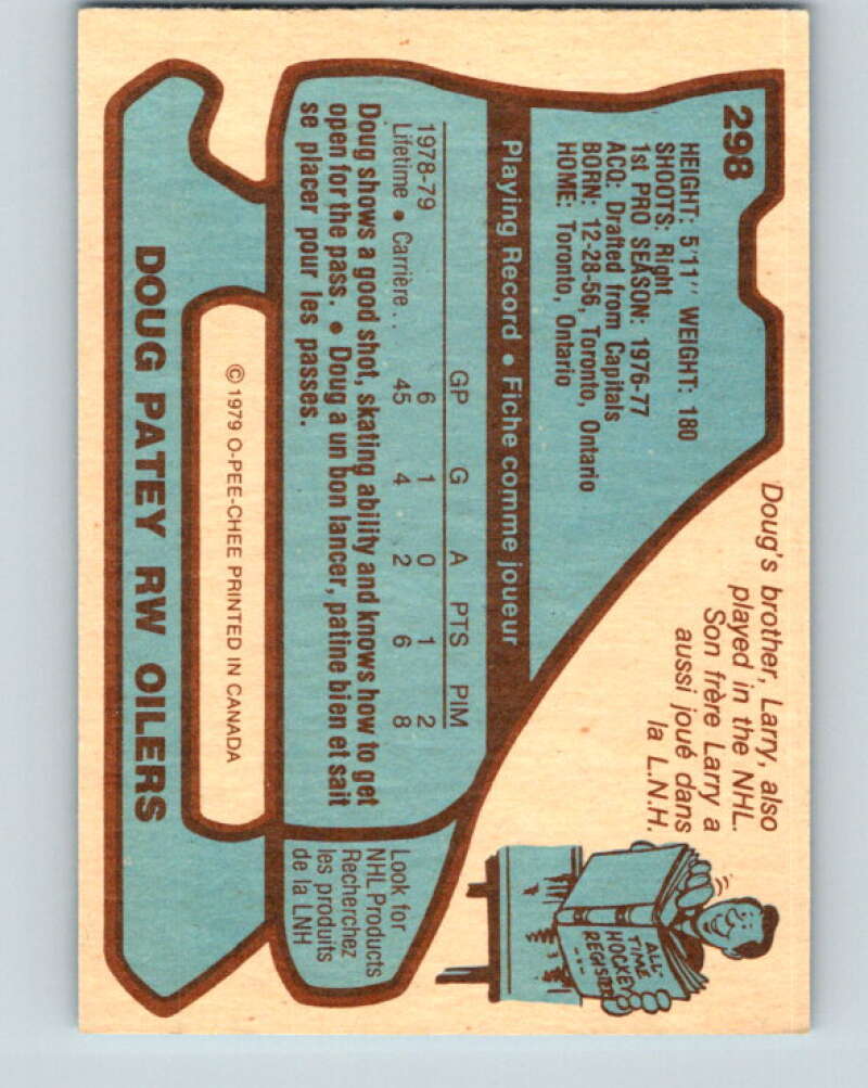 1979-80 O-Pee-Chee #298 Doug Patey RC Rookie Edmonton Oilers V19607