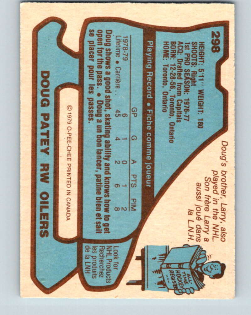 1979-80 O-Pee-Chee #298 Doug Patey RC Rookie Edmonton Oilers V19612