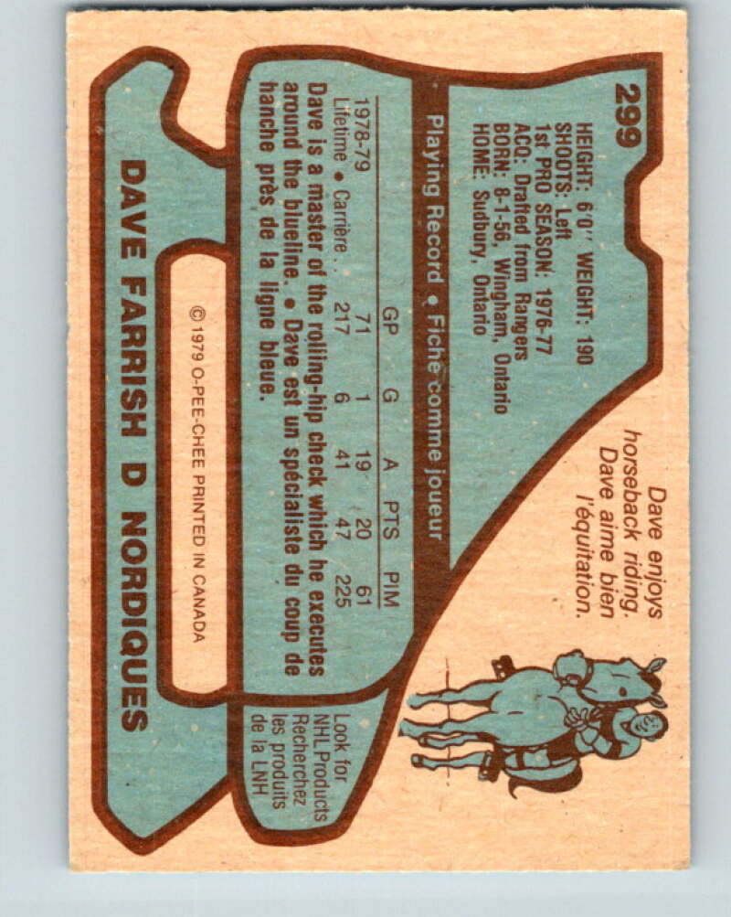 1979-80 O-Pee-Chee #299 Dave Farrish Quebec Nordiques V19616