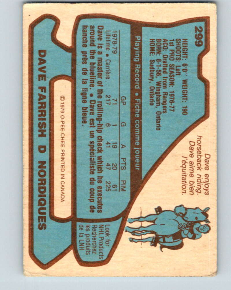 1979-80 O-Pee-Chee #299 Dave Farrish Quebec Nordiques V19620