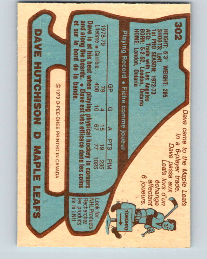 1979-80 O-Pee-Chee #302 Dave Hutchison Toronto Maple Leafs V19639