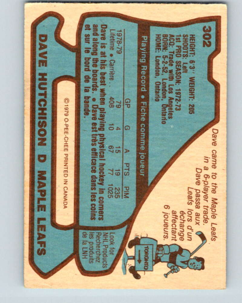 1979-80 O-Pee-Chee #302 Dave Hutchison Toronto Maple Leafs V19640