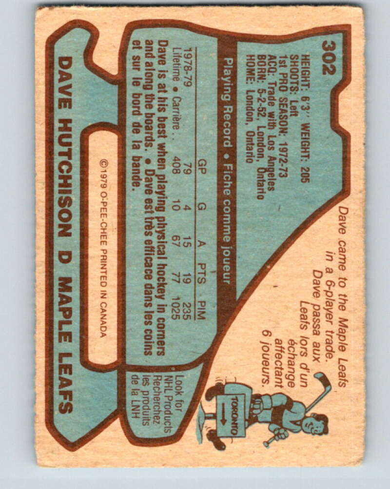 1979-80 O-Pee-Chee #302 Dave Hutchison Toronto Maple Leafs V19642