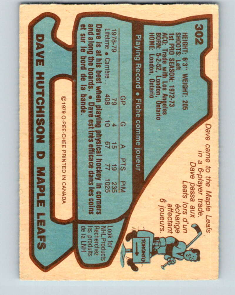 1979-80 O-Pee-Chee #302 Dave Hutchison Toronto Maple Leafs V19644
