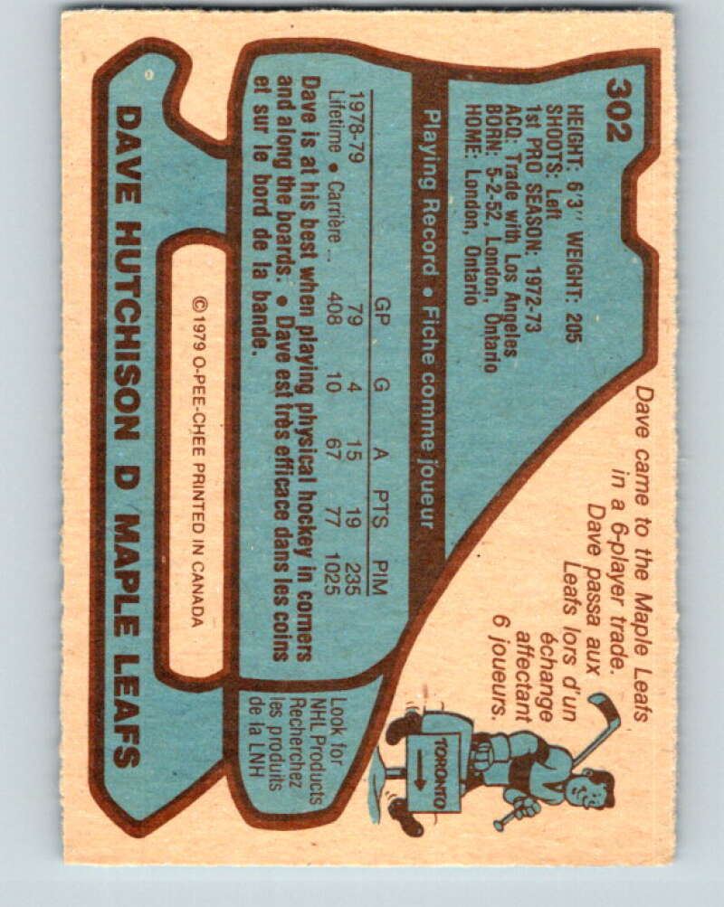 1979-80 O-Pee-Chee #302 Dave Hutchison Toronto Maple Leafs V19645