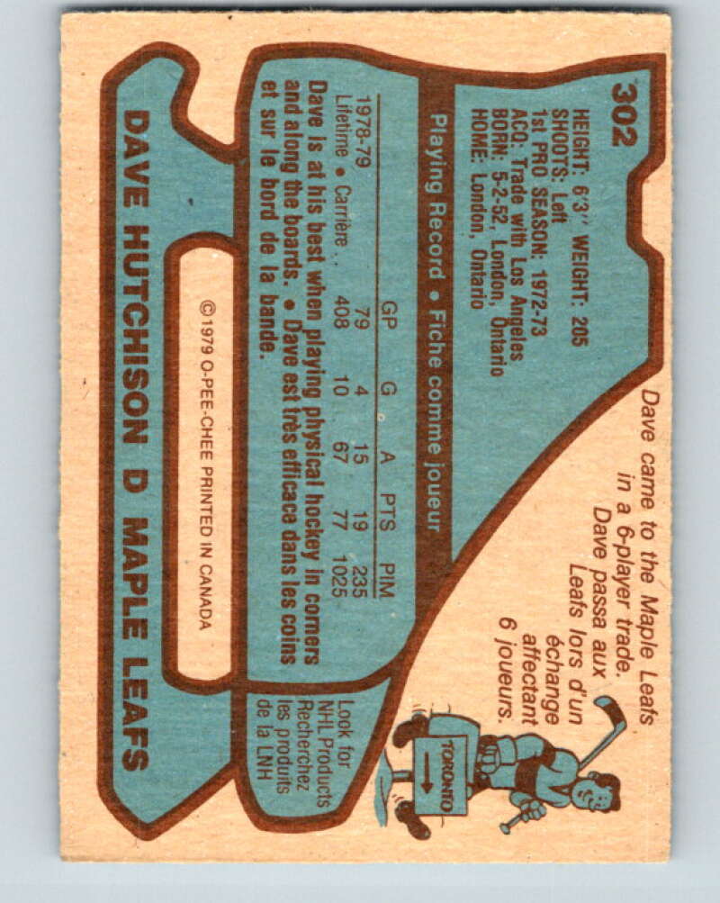 1979-80 O-Pee-Chee #302 Dave Hutchison Toronto Maple Leafs V19646
