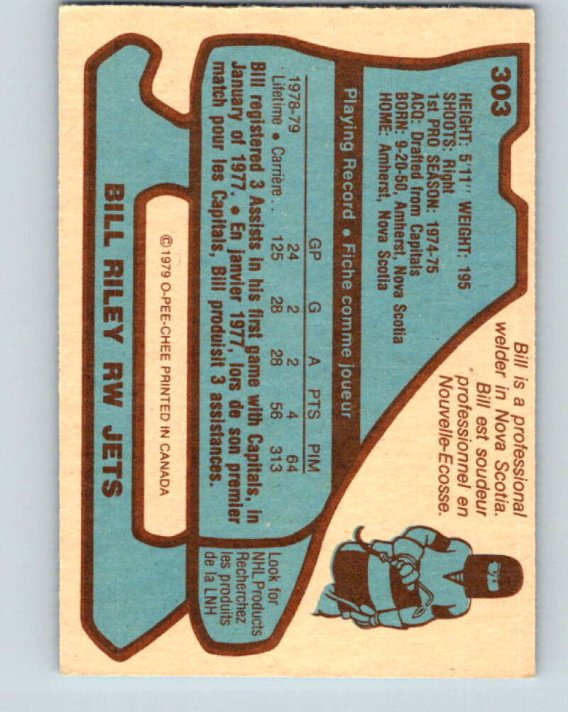 1979-80 O-Pee-Chee #303 Bill Riley Winnipeg Jets V19659