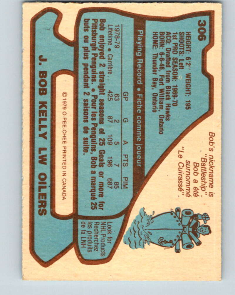1979-80 O-Pee-Chee #306 J. Bob Kelly UER Edmonton Oilers V19686