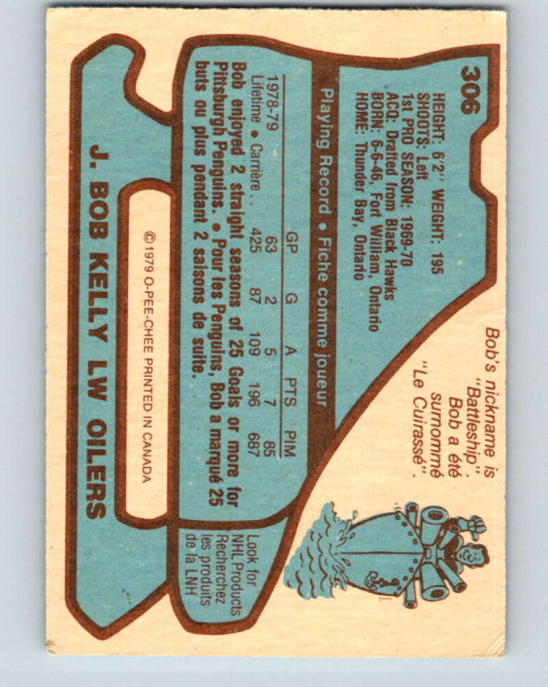 1979-80 O-Pee-Chee #306 J. Bob Kelly UER Edmonton Oilers V19692