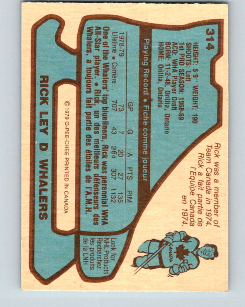 1979-80 O-Pee-Chee #314 Rick Ley Hartford Whalers V19758