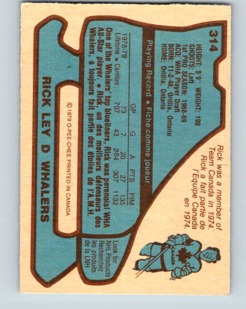 1979-80 O-Pee-Chee #314 Rick Ley Hartford Whalers V19764