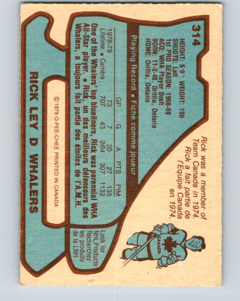 1979-80 O-Pee-Chee #314 Rick Ley Hartford Whalers V19768