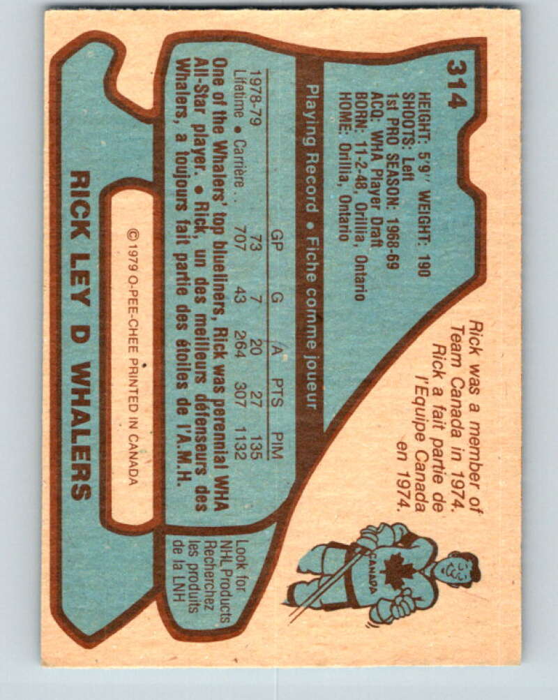 1979-80 O-Pee-Chee #314 Rick Ley Hartford Whalers V19769