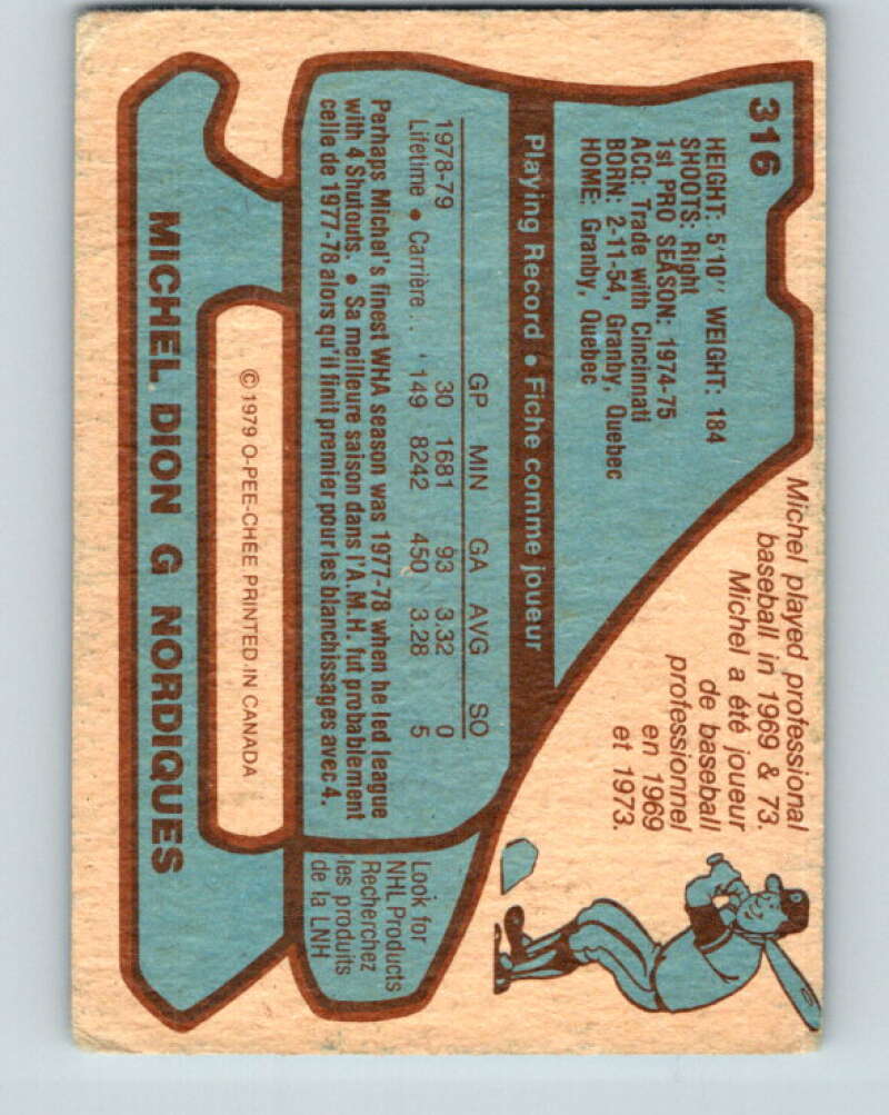 1979-80 O-Pee-Chee #316 Michel Dion Quebec Nordiques V19788