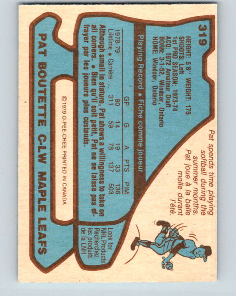 1979-80 O-Pee-Chee #319 Pat Boutette Toronto Maple Leafs V19819