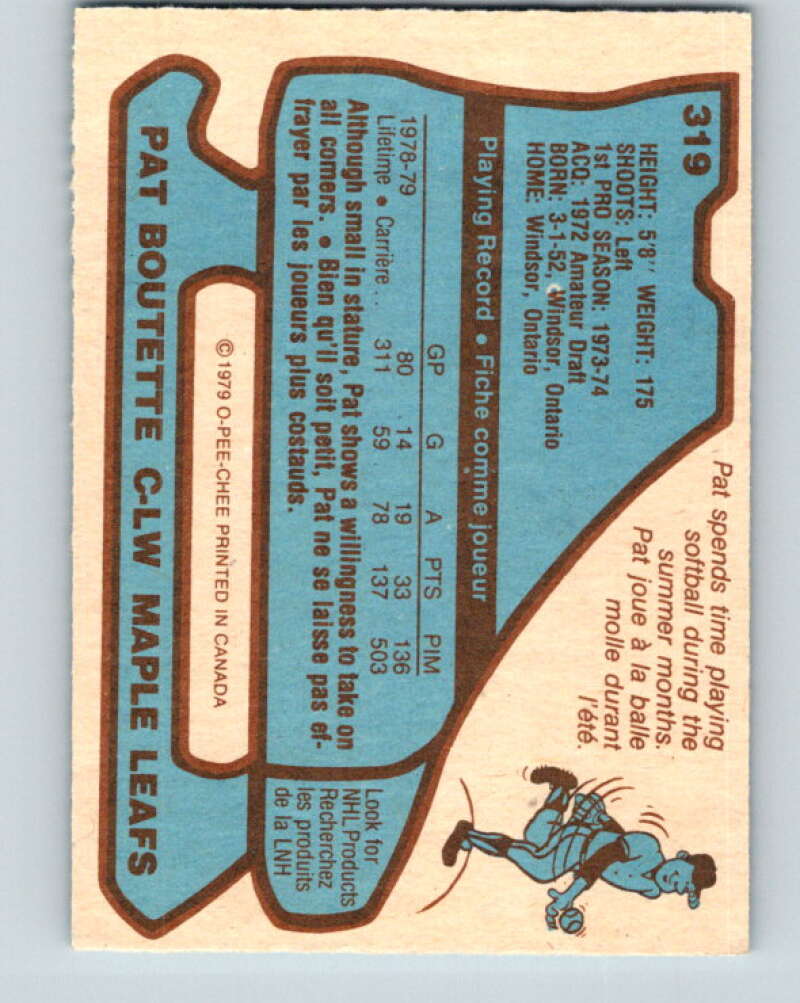1979-80 O-Pee-Chee #319 Pat Boutette Toronto Maple Leafs V19827