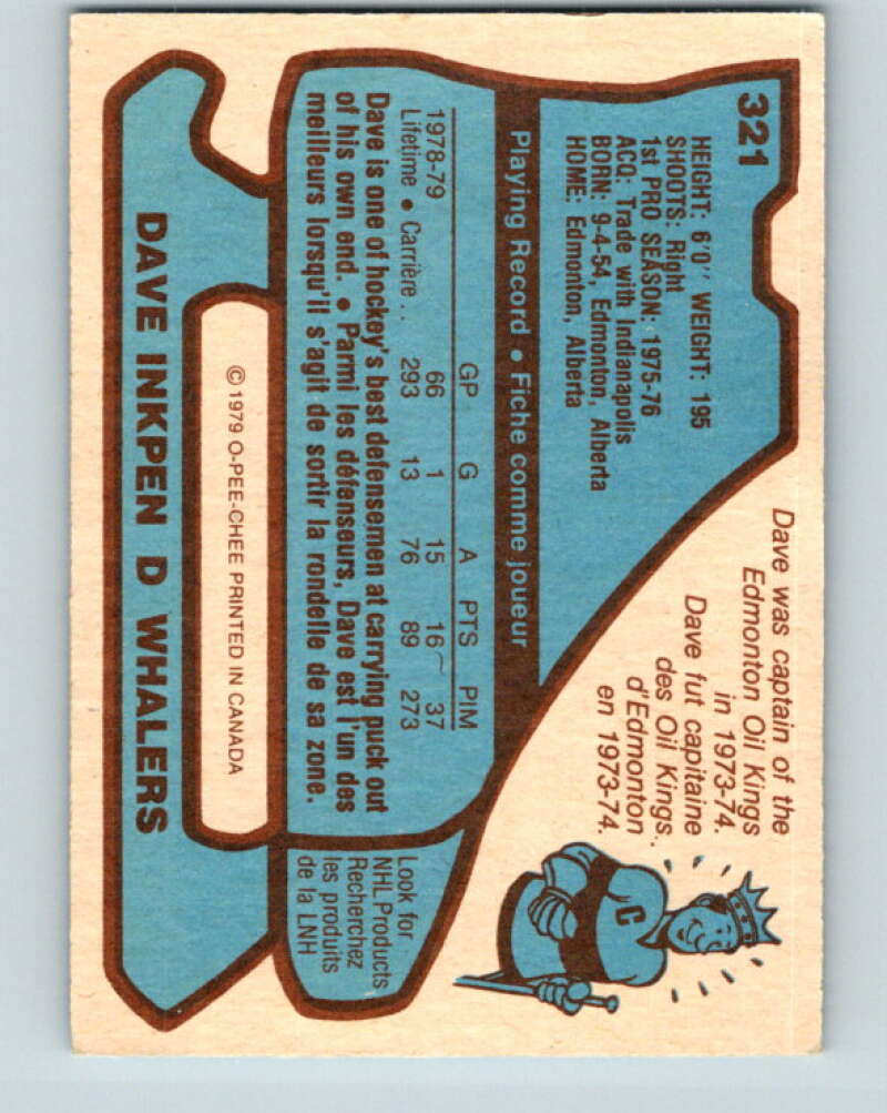 1979-80 O-Pee-Chee #321 Dave Inkpen Hartford Whalers V19839