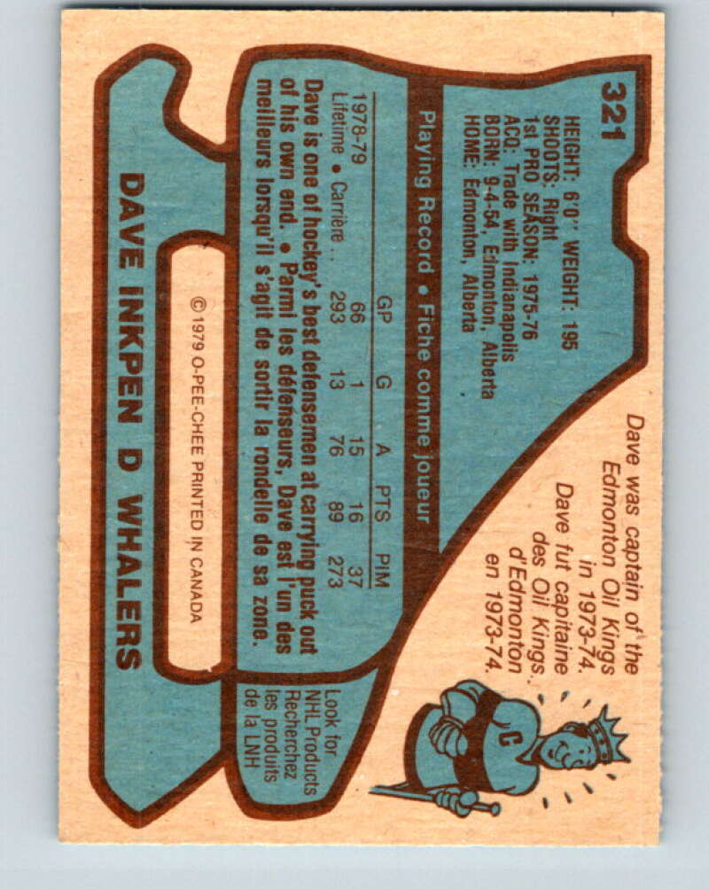 1979-80 O-Pee-Chee #321 Dave Inkpen Hartford Whalers V19840