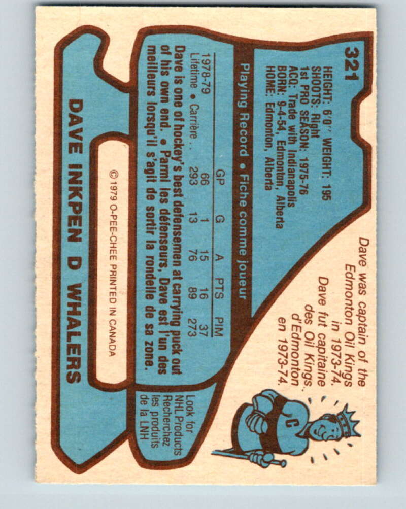 1979-80 O-Pee-Chee #321 Dave Inkpen Hartford Whalers V19841