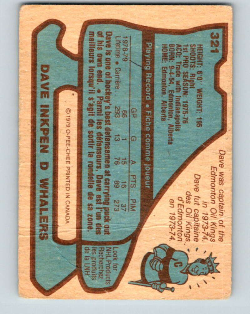 1979-80 O-Pee-Chee #321 Dave Inkpen Hartford Whalers V20002