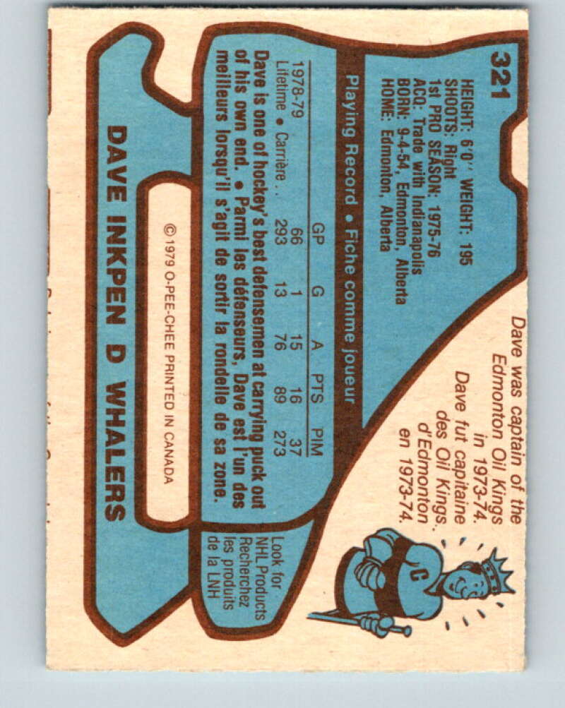 1979-80 O-Pee-Chee #321 Dave Inkpen Hartford Whalers V20003
