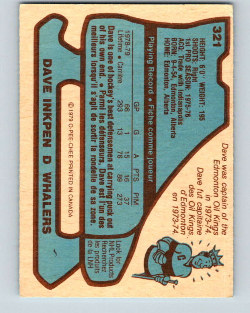 1979-80 O-Pee-Chee #321 Dave Inkpen Hartford Whalers V20004
